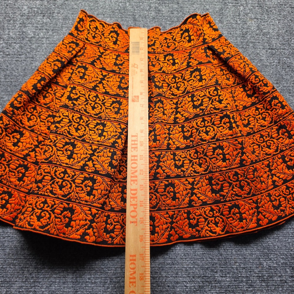 English Rose Orange Black Jacquard Knit Mini Skirt Small Fit Flare 7056K3F - Picture 3 of 6